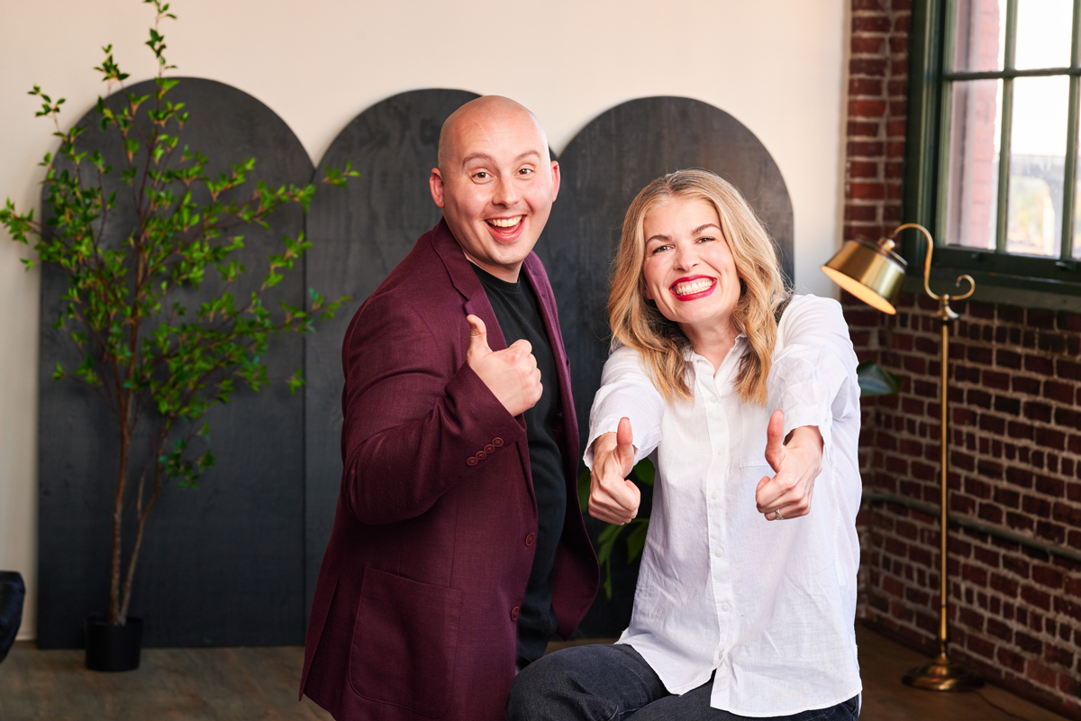 Meghan Kelly and Garrett Jackson, Formada's Co-Founders, showing thumbs-up and smiling at the camera